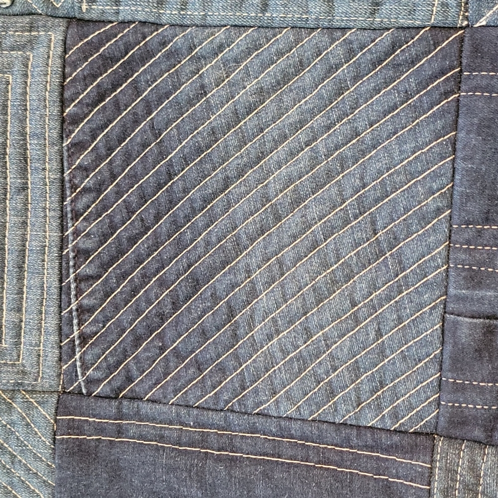 HAND CRAFTED Rag Quilt UPCYCLED Denim Blue Jeans Owl Cotton Fabric 55"x 41" - Picture 13 of 16